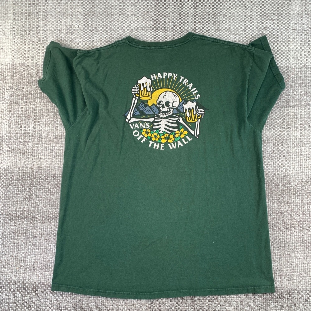 Vans T-Shirt Mens XL Green Happy Trails Skeleton Beer Graphic Classic Fit
